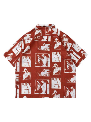 Silhouette print camp collar shirt – Rust Red, back view | XoKool