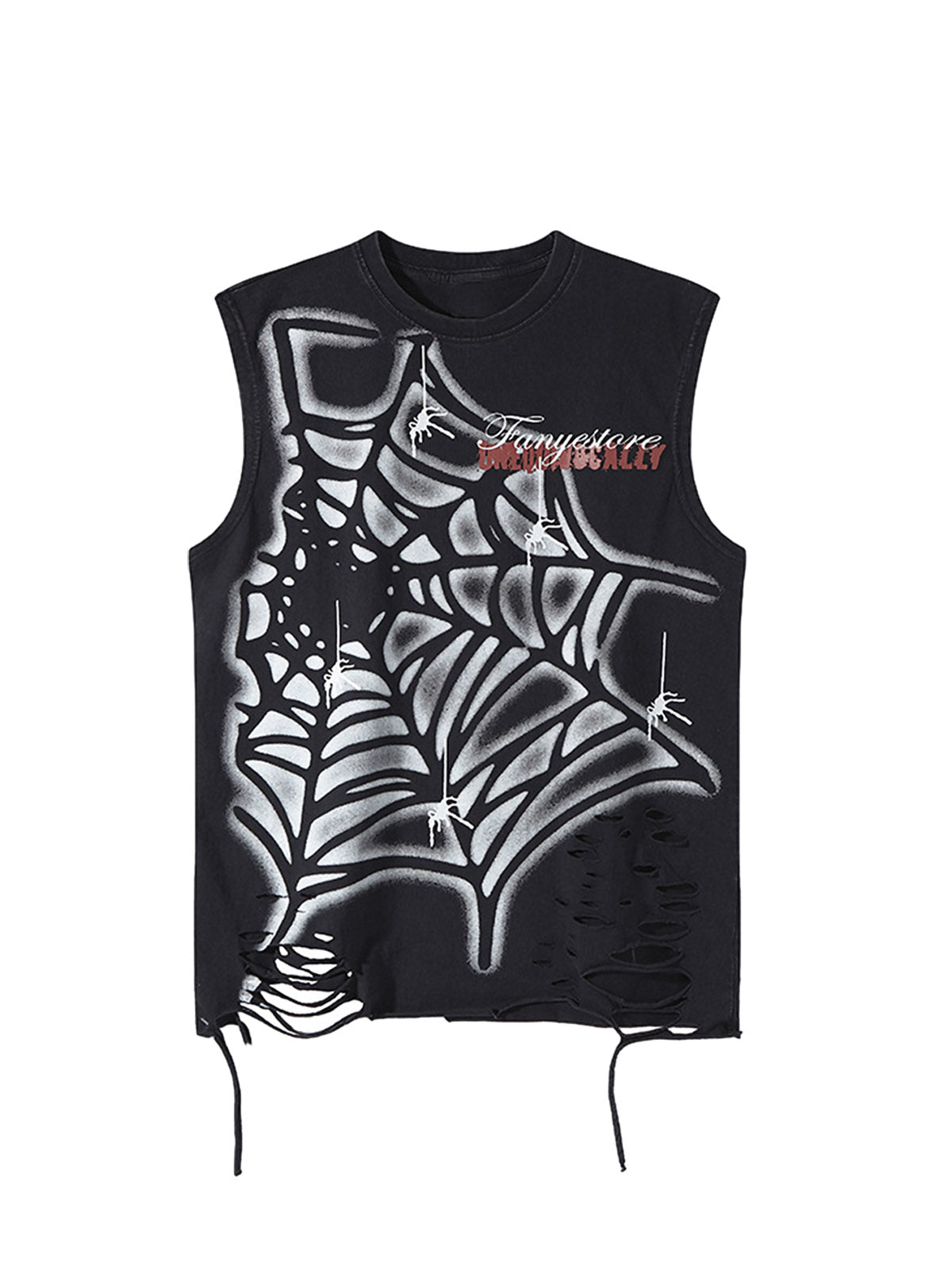 Raggedy Design Spider Web Graphic Vest Streetwear