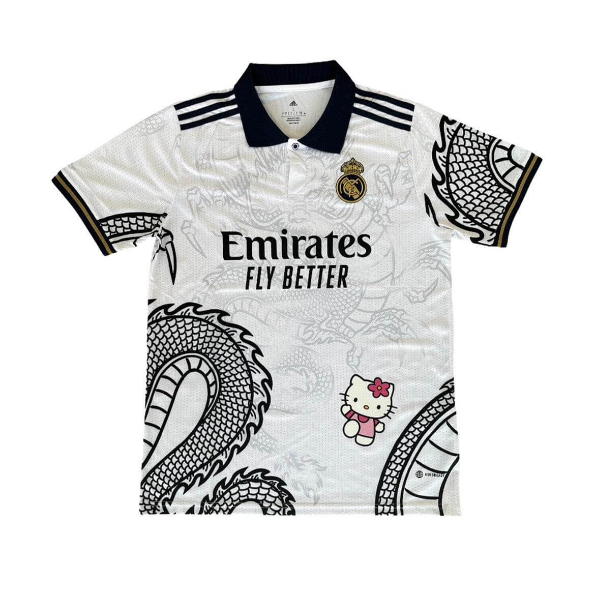 Show off your love for Real Madrid and Hello Kitty with our Dragon Jersey! Made with high-quality materials for maximum comfort and durability. Perfect for any fan or collector, this jersey showcases unique design elements that make it truly one-of-a-kind