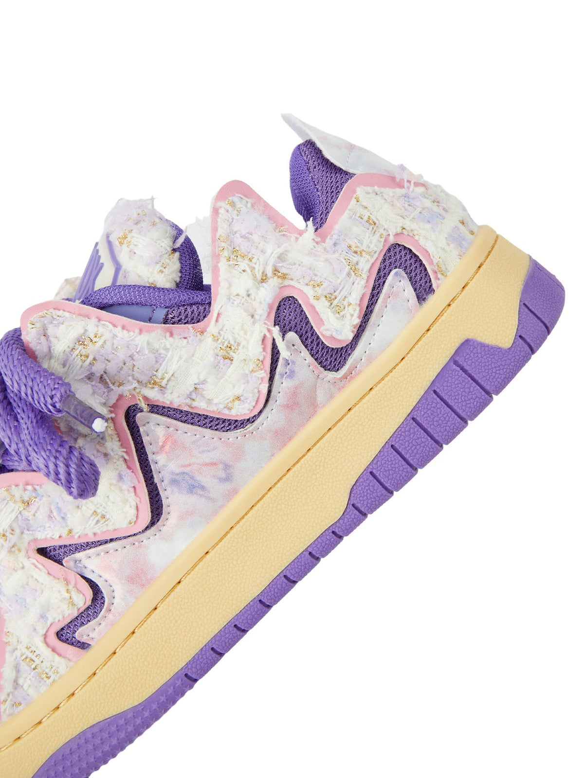 Zapatillas skate de tweed morado – plano cercano lateral | XoKool
