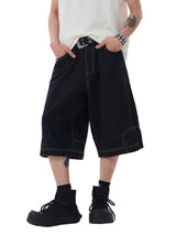 Retro Reverse Design Washed Denim Jorts Streetwear