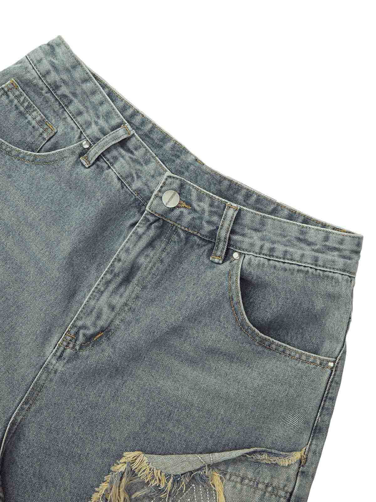 Add vintage attitude to your look with the Retro Stitching Diamonds Embroidery Shorts — a bold streetwear staple made for warm-weather edge. Crafted from sturdy denim, these shorts feature distressed details, a raw hem finish, side pockets, and intricate