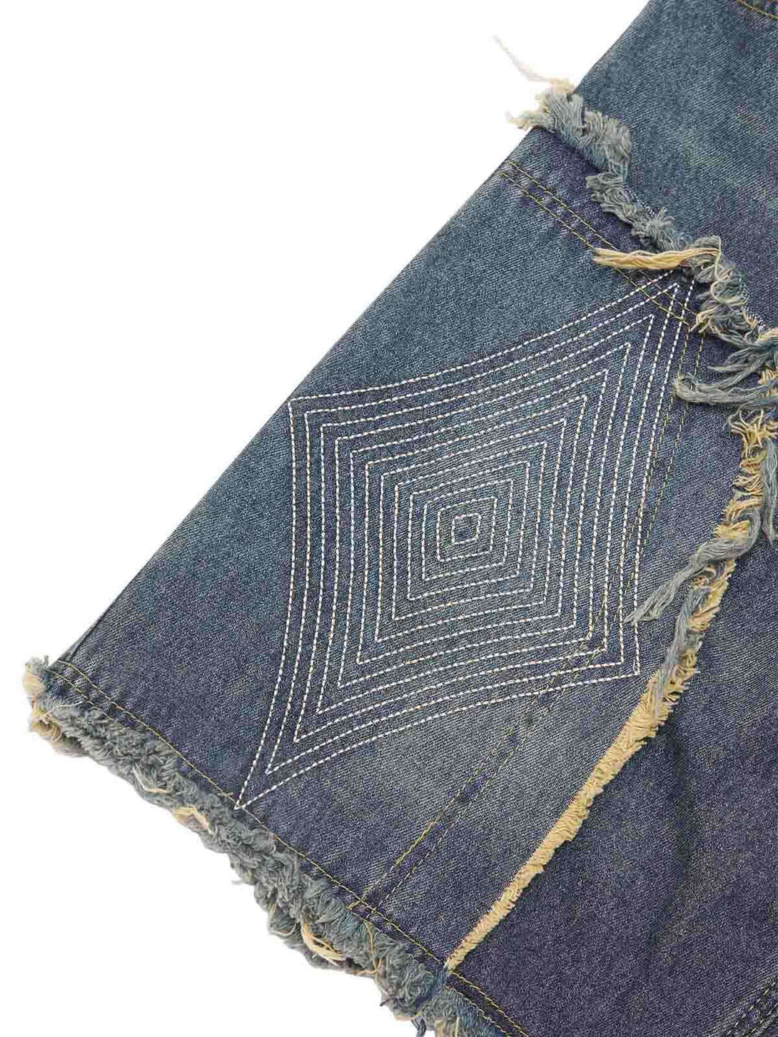 Add vintage attitude to your look with the Retro Stitching Diamonds Embroidery Shorts — a bold streetwear staple made for warm-weather edge. Crafted from sturdy denim, these shorts feature distressed details, a raw hem finish, side pockets, and intricate