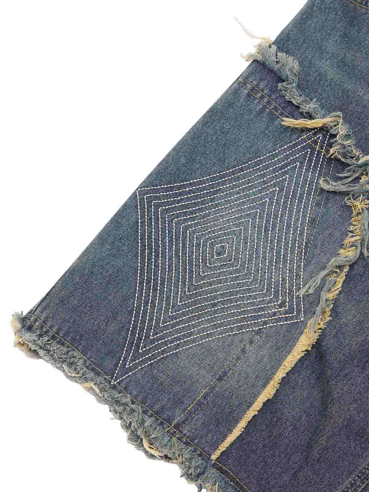 Add vintage attitude to your look with the Retro Stitching Diamonds Embroidery Shorts — a bold streetwear staple made for warm-weather edge. Crafted from sturdy denim, these shorts feature distressed details, a raw hem finish, side pockets, and intricate