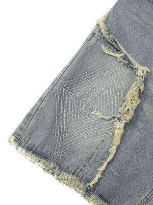 Add vintage attitude to your look with the Retro Stitching Diamonds Embroidery Shorts — a bold streetwear staple made for warm-weather edge. Crafted from sturdy denim, these shorts feature distressed details, a raw hem finish, side pockets, and intricate