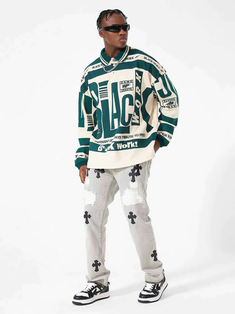 Bring vintage energy to your wardrobe with the Retro Typography Polo Stylish Streetwear Long Sleeve Shirt. Crafted from a soft and breathable cotton blend, this shirt features bold typography graphics and a patch badge that create a standout retro look. D
