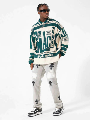 Retro Typography Polo Stylish Streetwear Long Sleeve Shirt - 5003 Xokool ®