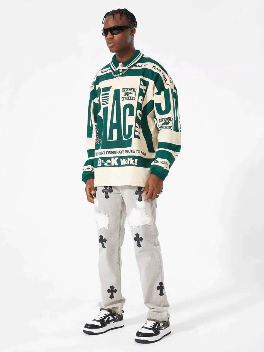 Bring vintage energy to your wardrobe with the Retro Typography Polo Stylish Streetwear Long Sleeve Shirt. Crafted from a soft and breathable cotton blend, this shirt features bold typography graphics and a patch badge that create a standout retro look. D