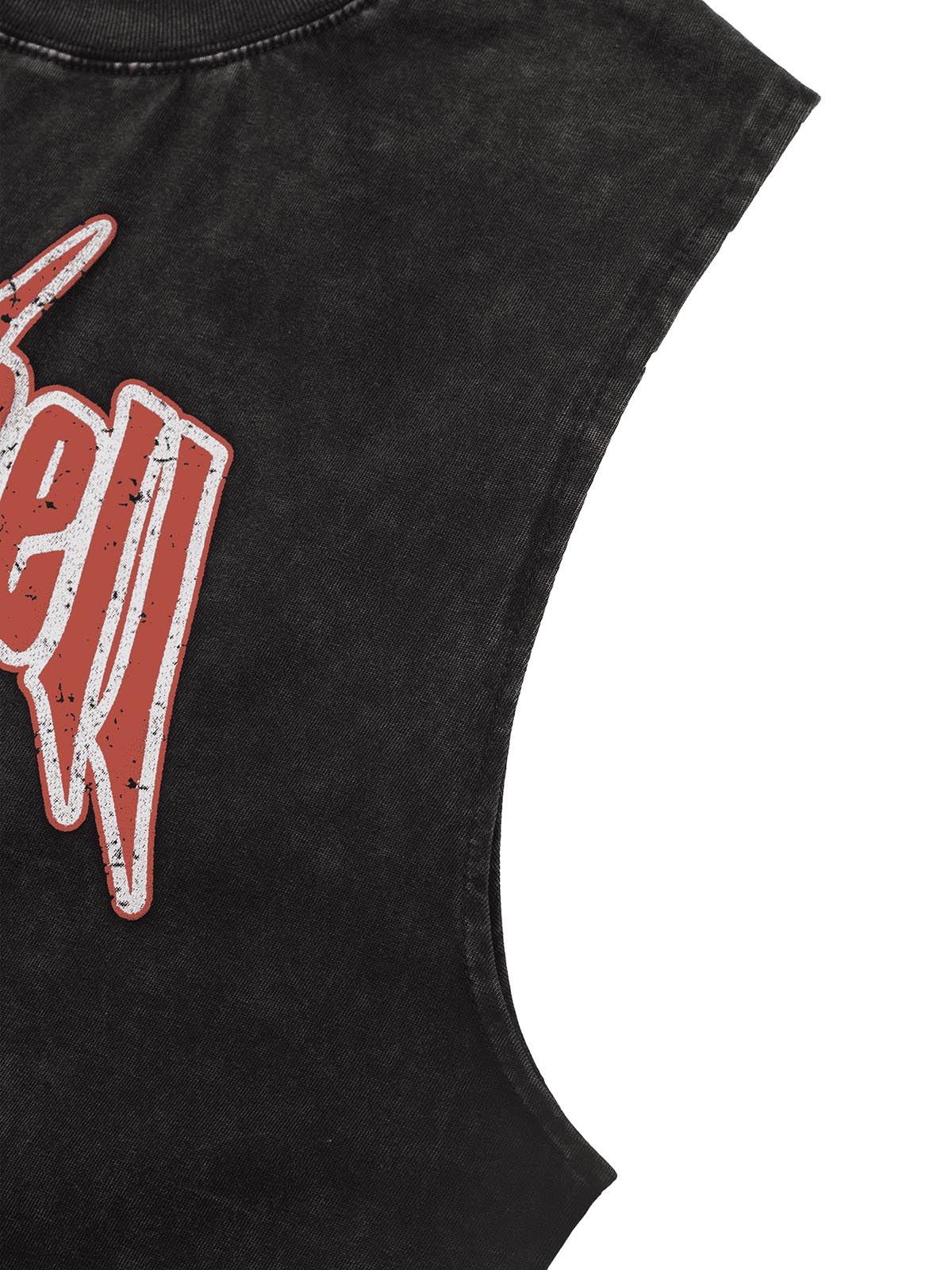 Camiseta sin mangas oversize efecto lavado – detalle de la sisa negra | XoKool