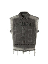 Unleash your inner rebel with the Retro Wasteland Rivet Denim Vest. Made from durable denim, this sleeveless vest features distressed detailing, a bold graphic back patch, and a zip-up front that delivers a raw, edgy aesthetic. Perfect for layering over t