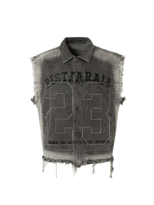 Unleash your inner rebel with the Retro Wasteland Rivet Denim Vest. Made from durable denim, this sleeveless vest features distressed detailing, a bold graphic back patch, and a zip-up front that delivers a raw, edgy aesthetic. Perfect for layering over t