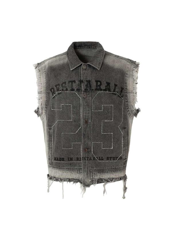 Unleash your inner rebel with the Retro Wasteland Rivet Denim Vest. Made from durable denim, this sleeveless vest features distressed detailing, a bold graphic back patch, and a zip-up front that delivers a raw, edgy aesthetic. Perfect for layering over t
