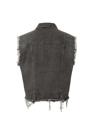 Unleash your inner rebel with the Retro Wasteland Rivet Denim Vest. Made from durable denim, this sleeveless vest features distressed detailing, a bold graphic back patch, and a zip-up front that delivers a raw, edgy aesthetic. Perfect for layering over t