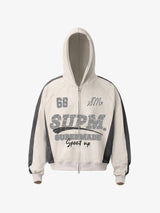 Suede Foam Letter Patchwork Zipper Shorts Jacket