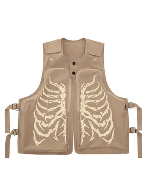 Turn heads with the Skeleton Print Padded Cargo Vest — the perfect blend of edgy design and functional streetwear. Made from lightweight fabric with a bold reflective skeleton print, this vest is designed for comfort, movement, and high-impact visual styl