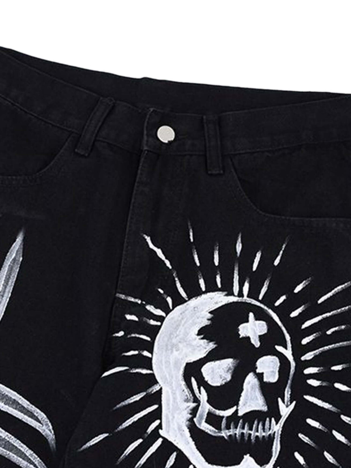 Jeans mit Totenkopf-Print – Totenkopf-Print im Detail | XoKool