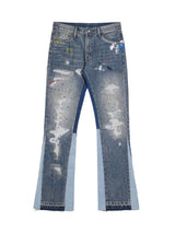 Splashing Ink Micro Horn Deconstruction Stitching Jeans Streetwear