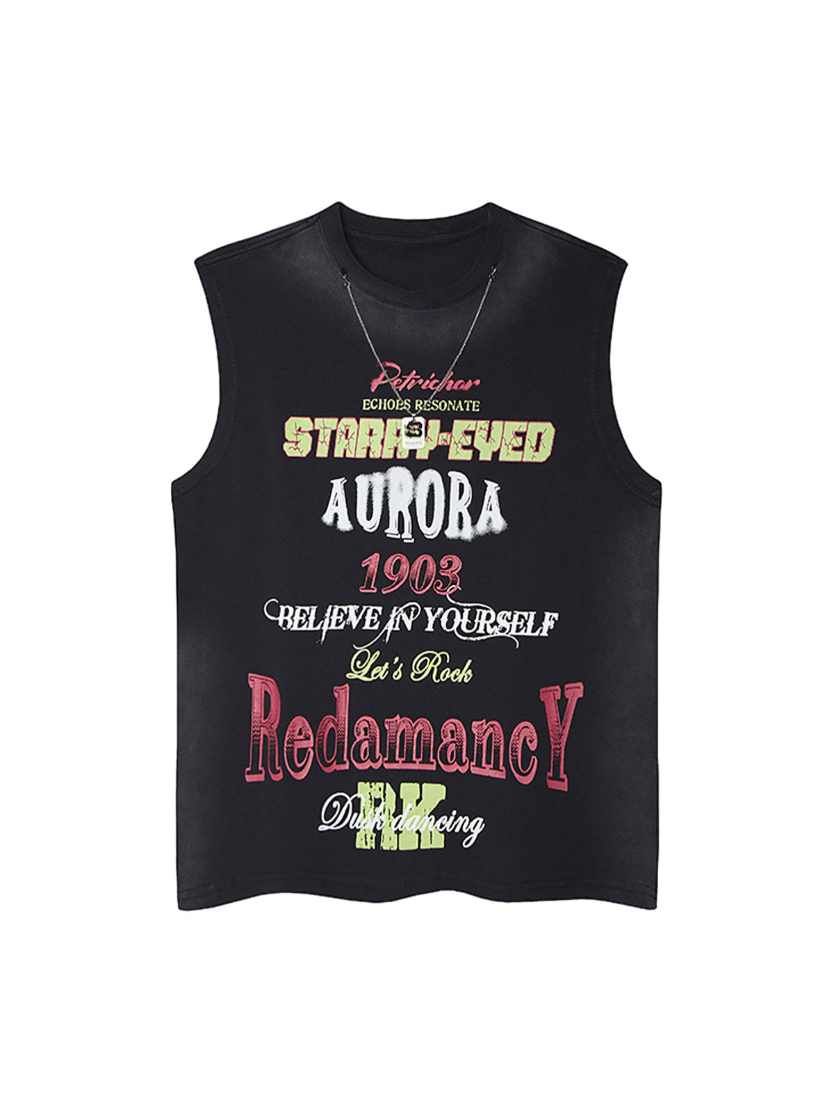 Spray Painted Letter Print Necklace Vest Streetwear