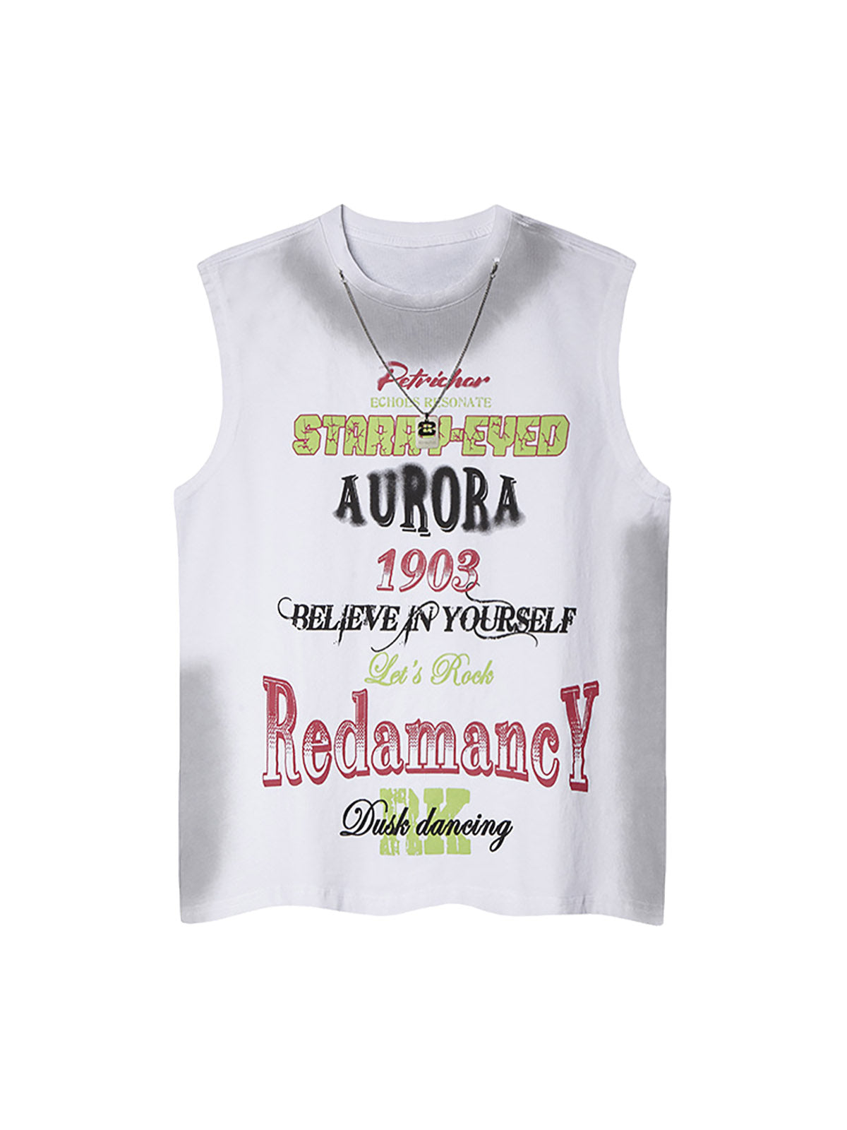 Spray Painted Letter Print Necklace Vest Streetwear