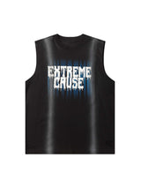 Spray Painted Lettering Ripped Print Vest Streetwear