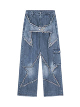 Patch Embroidered Straight Leg Jeans Star Street Style - 10607