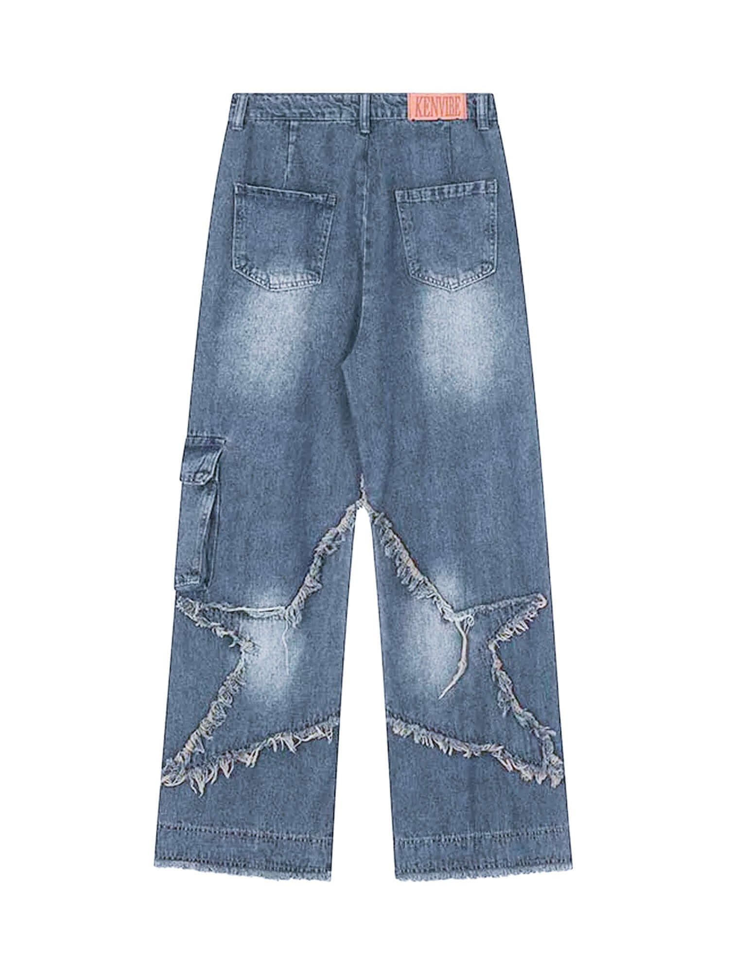 Patch Embroidered Straight Leg Jeans Star Street Style - 10607