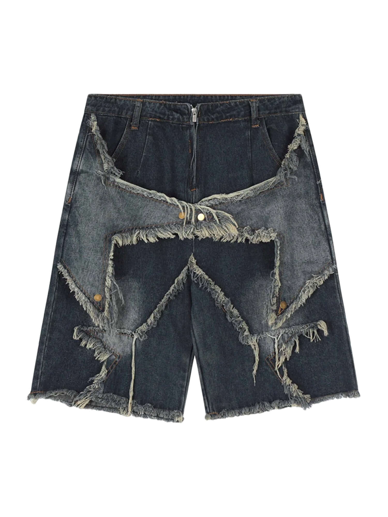 Pentagram Patch Denim Shorts Streetwear Style - 10001