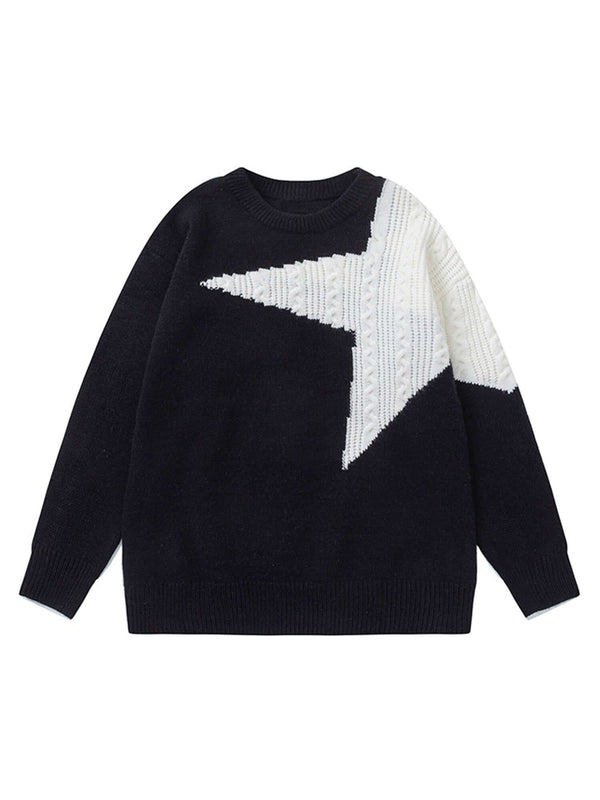 Brighten up your casual wardrobe with the Star Contrast Knit Sweater. Crafted from soft, cozy knit fabric, this relaxed-fit sweater features a bold star graphic that adds energy and personality to your everyday look. Designed with a classic crew neck and