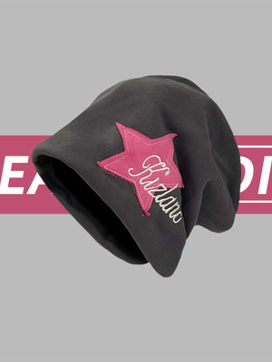 Add a playful edge to your outfit with the Star Embroidered Wrap Hat — the perfect blend of comfort and bold street style. Made from soft acrylic, this hat features a stylish pink star print, "Rockstar" text embroidery, and a stretchy fit that provides a