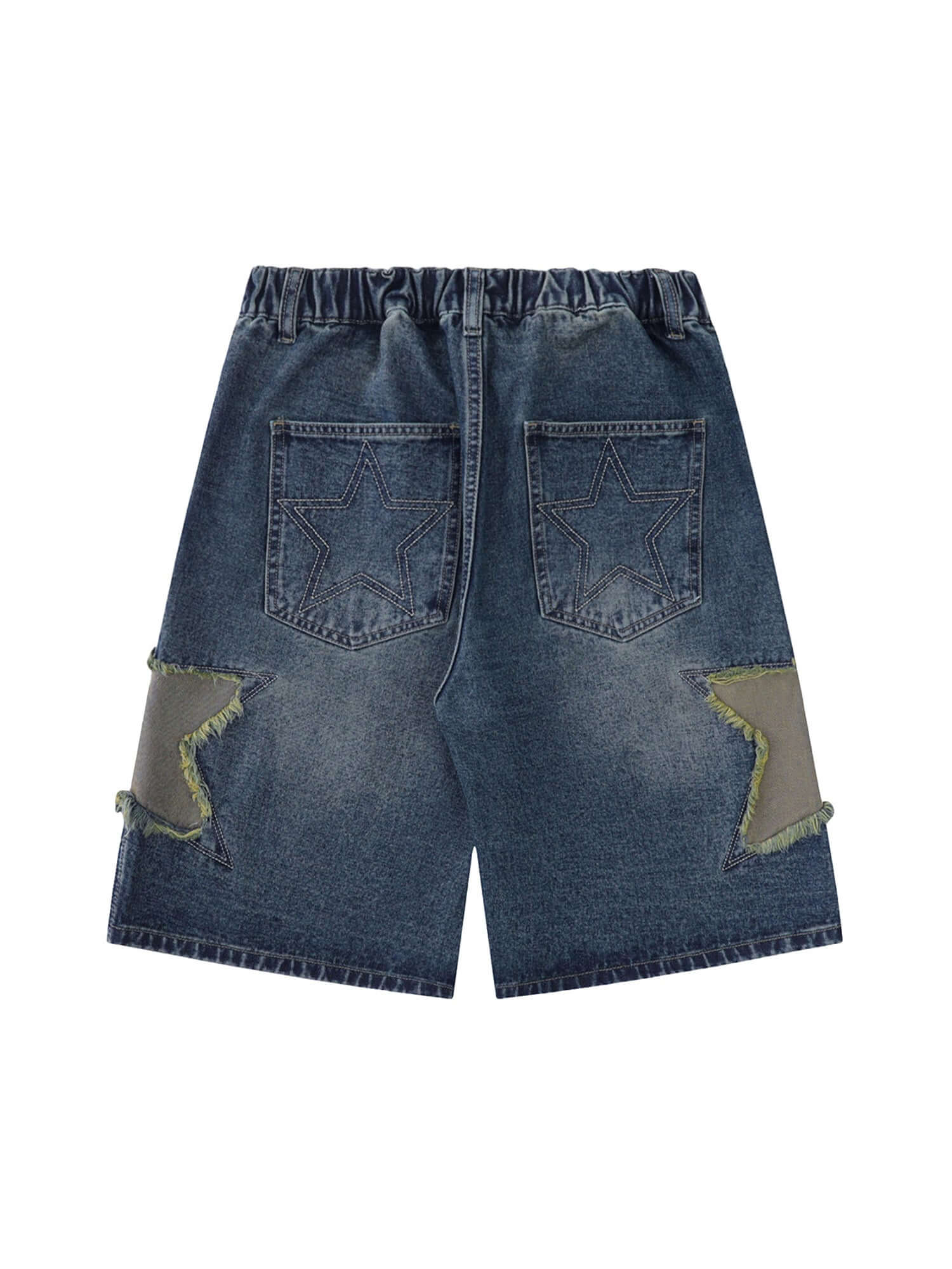 Add bold energy to your casual look with the Street Patchwork Star Embroidered Denim Shorts. Crafted from durable denim, these standout shorts feature star appliqués and distressed details that give them a modern, edgy vibe. With side pockets and a zipper