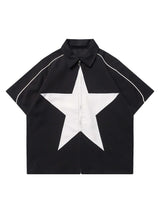 Add star power to your casual wardrobe with the Star Zipper Design Shirt — a bold and relaxed piece built for comfort and impact. Made from soft cotton, this oversized short-sleeve shirt features a clean round neck and standout black star graphic for a mo