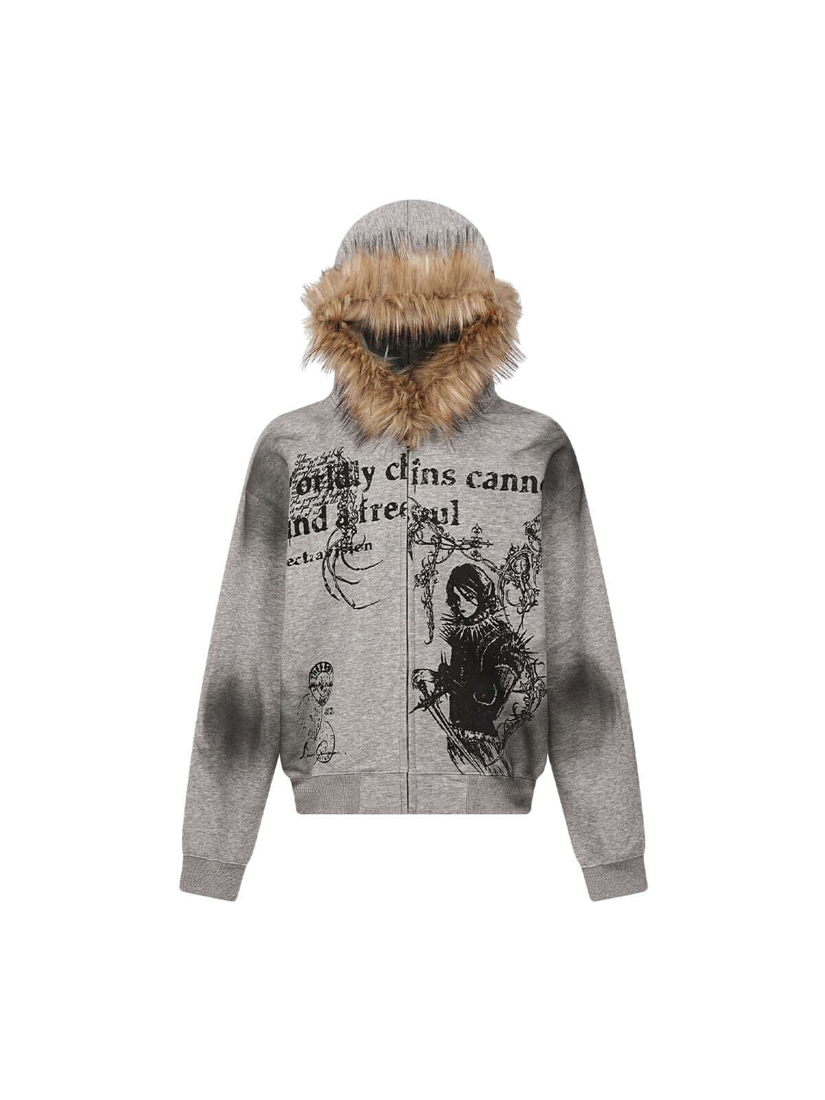 Wasteland Fur Hooded Zip Up Jacket Streetwear - 2001