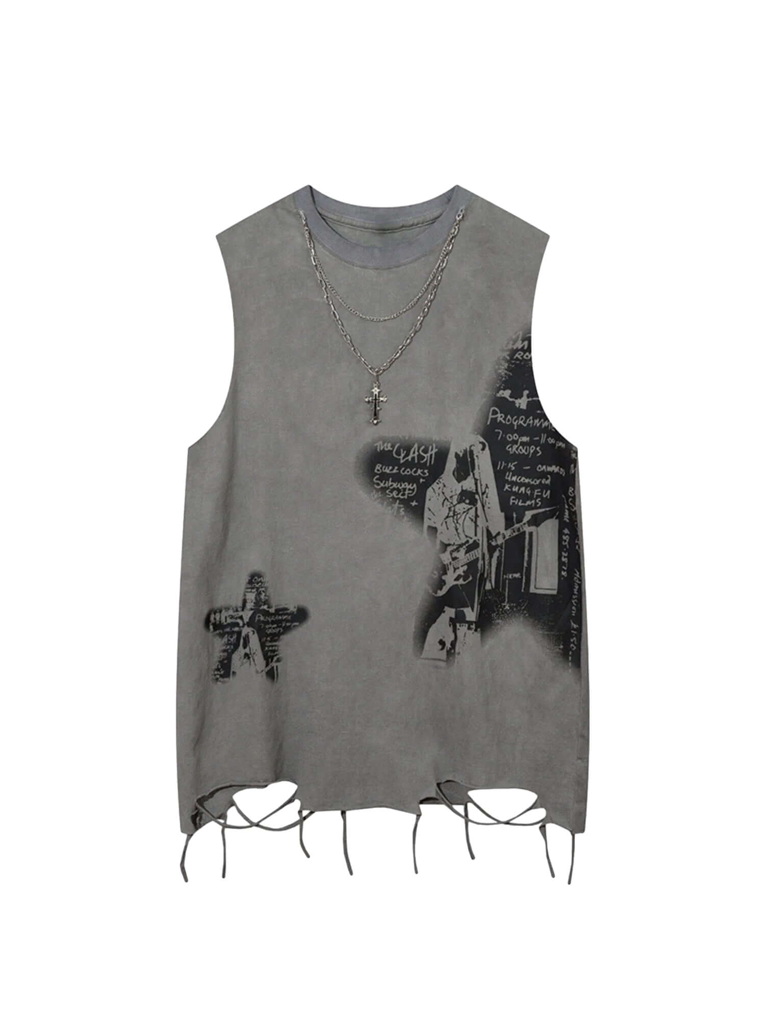 Vintage Necklace Star Print Hip Hop Tank Top Streetwear - 6001