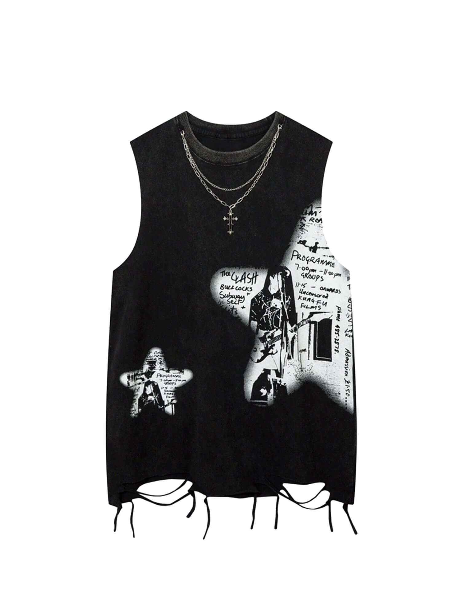 Vintage Necklace Star Print Hip Hop Tank Top Streetwear - 6001