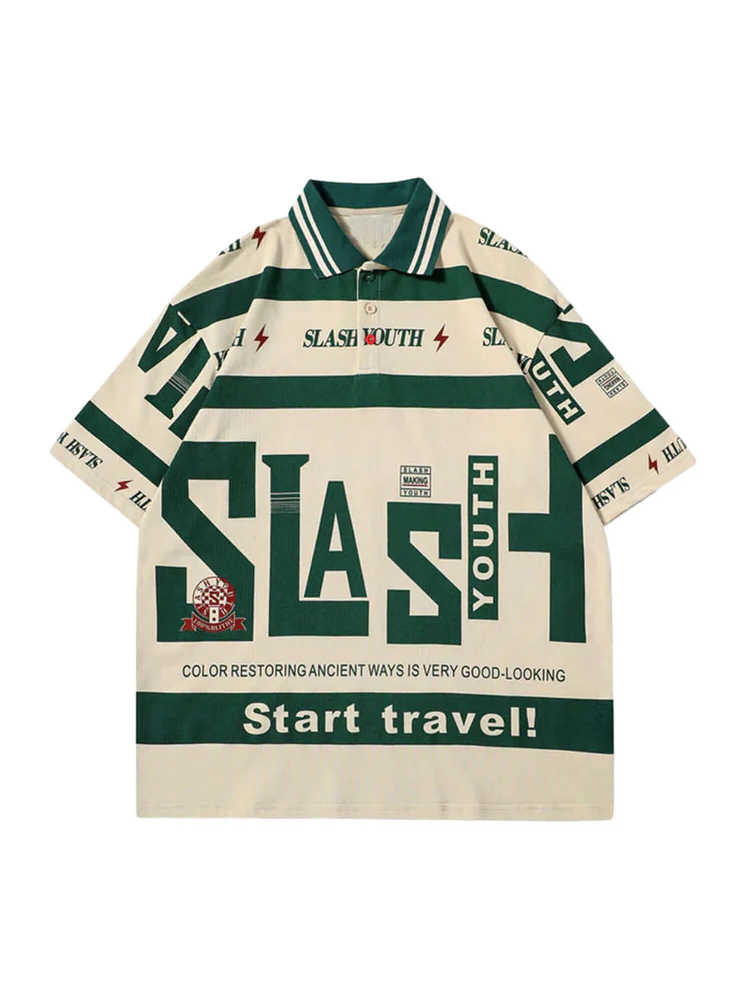 Contrast Color Slash Polo Shirt Casual Streetwear Style - 5002