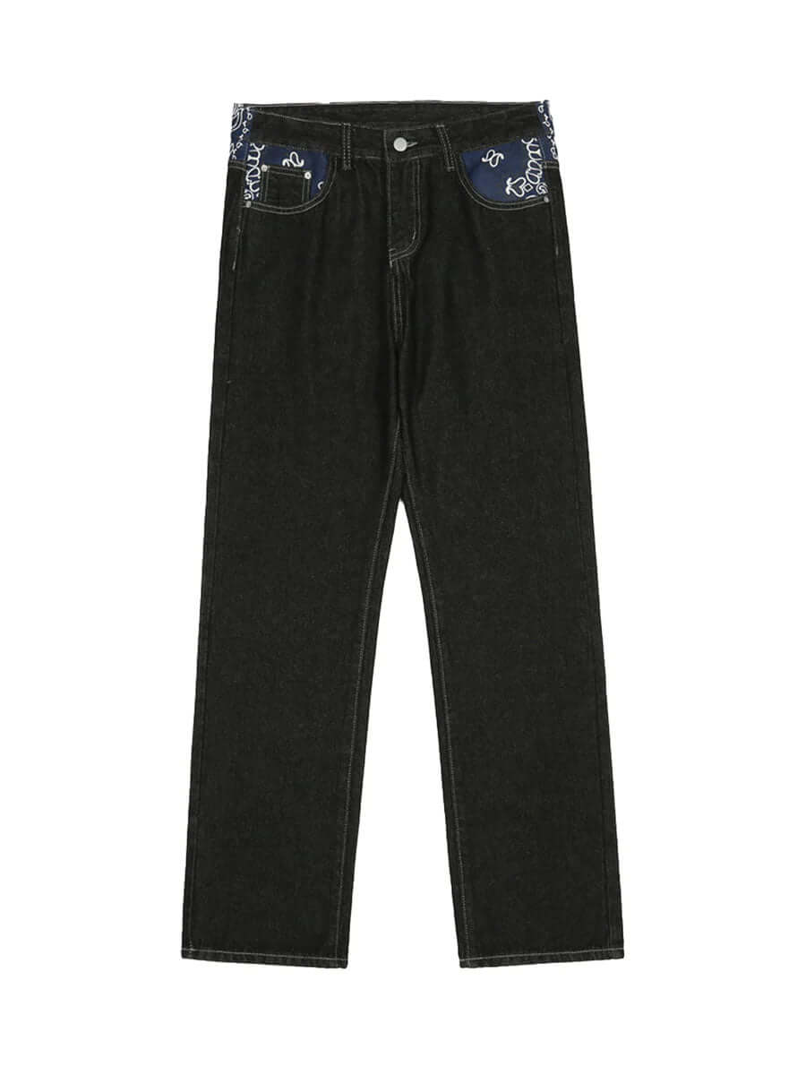 Petal Letter Straight Jeans Fleece Comfort Streetwear - 10609 - Xokool ®
