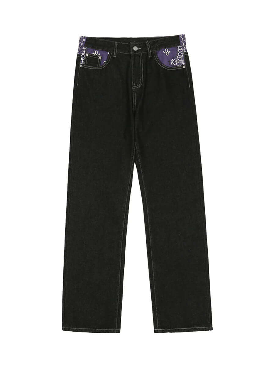 Petal Letter Straight Jeans Fleece Comfort Streetwear - 10609 - Xokool ®