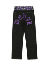Petal Letter Straight Jeans Fleece Comfort Streetwear - 10609 - Xokool ®