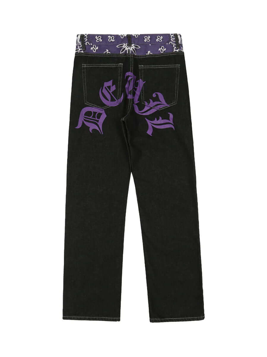 Petal Letter Straight Jeans Fleece Comfort Streetwear - 10609 - Xokool ®