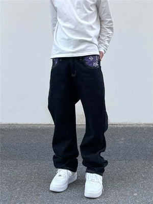 Petal Letter Straight Jeans Fleece Comfort Streetwear - 10609 - Xokool ®