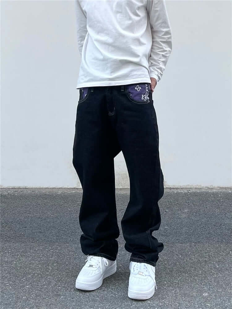 Petal Letter Straight Jeans Fleece Comfort Streetwear - 10609 - Xokool ®