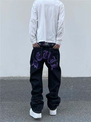 Petal Letter Straight Jeans Fleece Comfort Streetwear - 10609 - Xokool ®