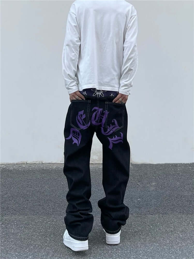 Petal Letter Straight Jeans Fleece Comfort Streetwear - 10609 - Xokool ®