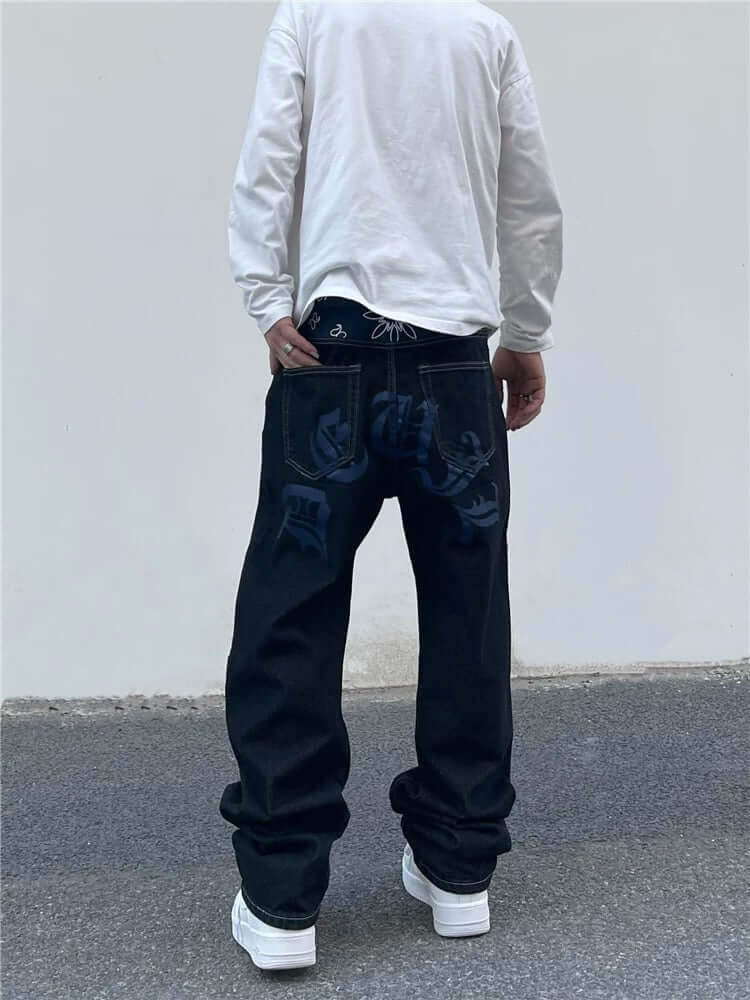 Petal Letter Straight Jeans Fleece Comfort Streetwear - 10609 - Xokool ®