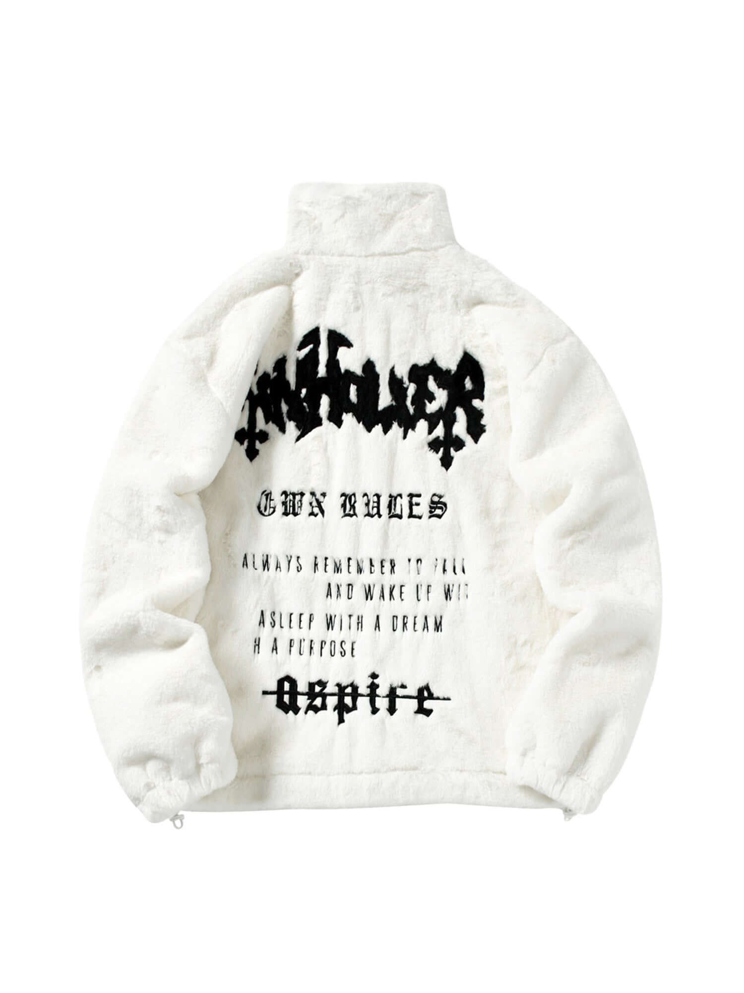Hip Hop Letter Stand Collar Fur Jacket Sporty Street Style - 10307