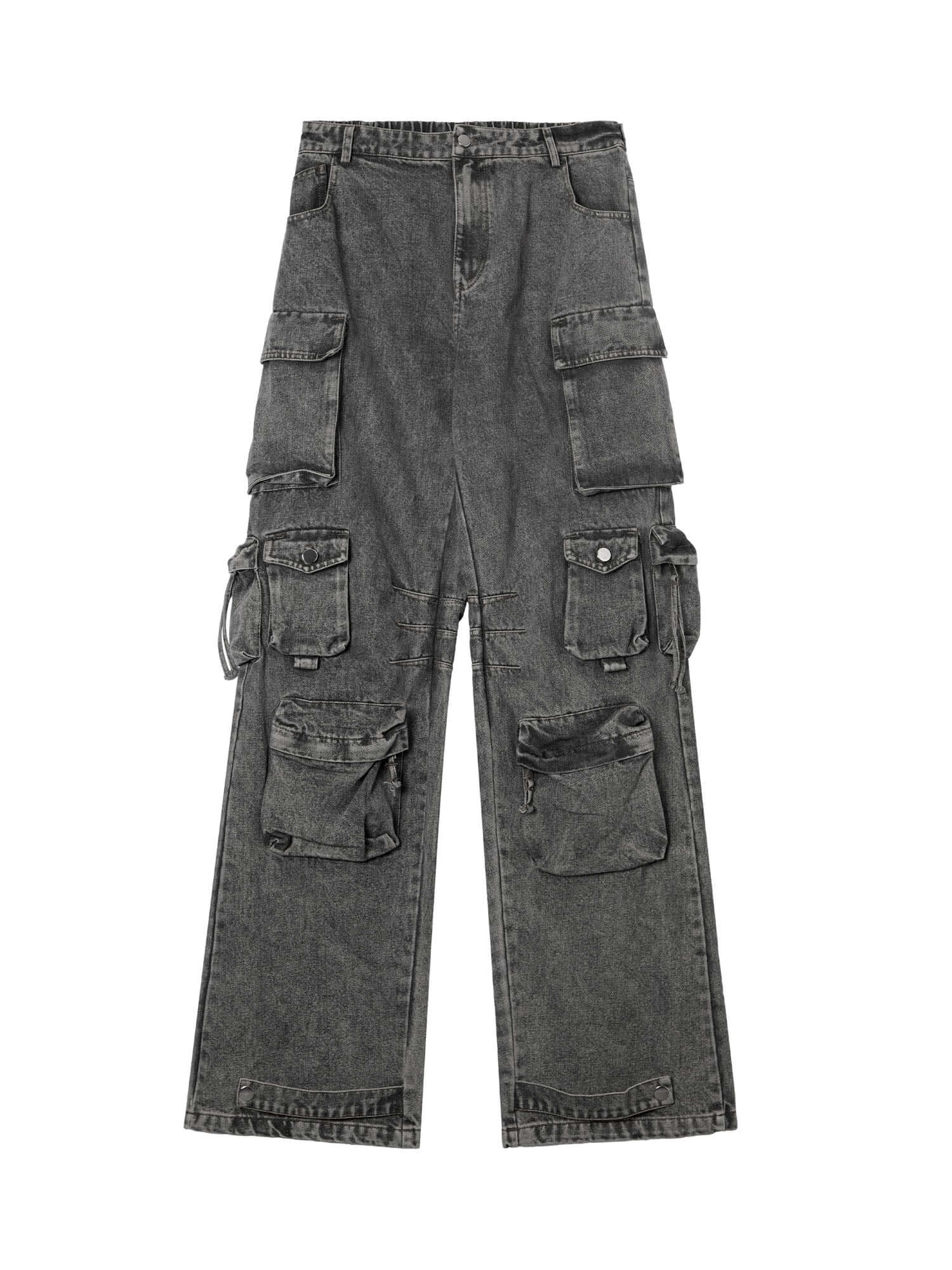 Street Stitching Multi Pocket Workwear Washed Jeans - 9004
