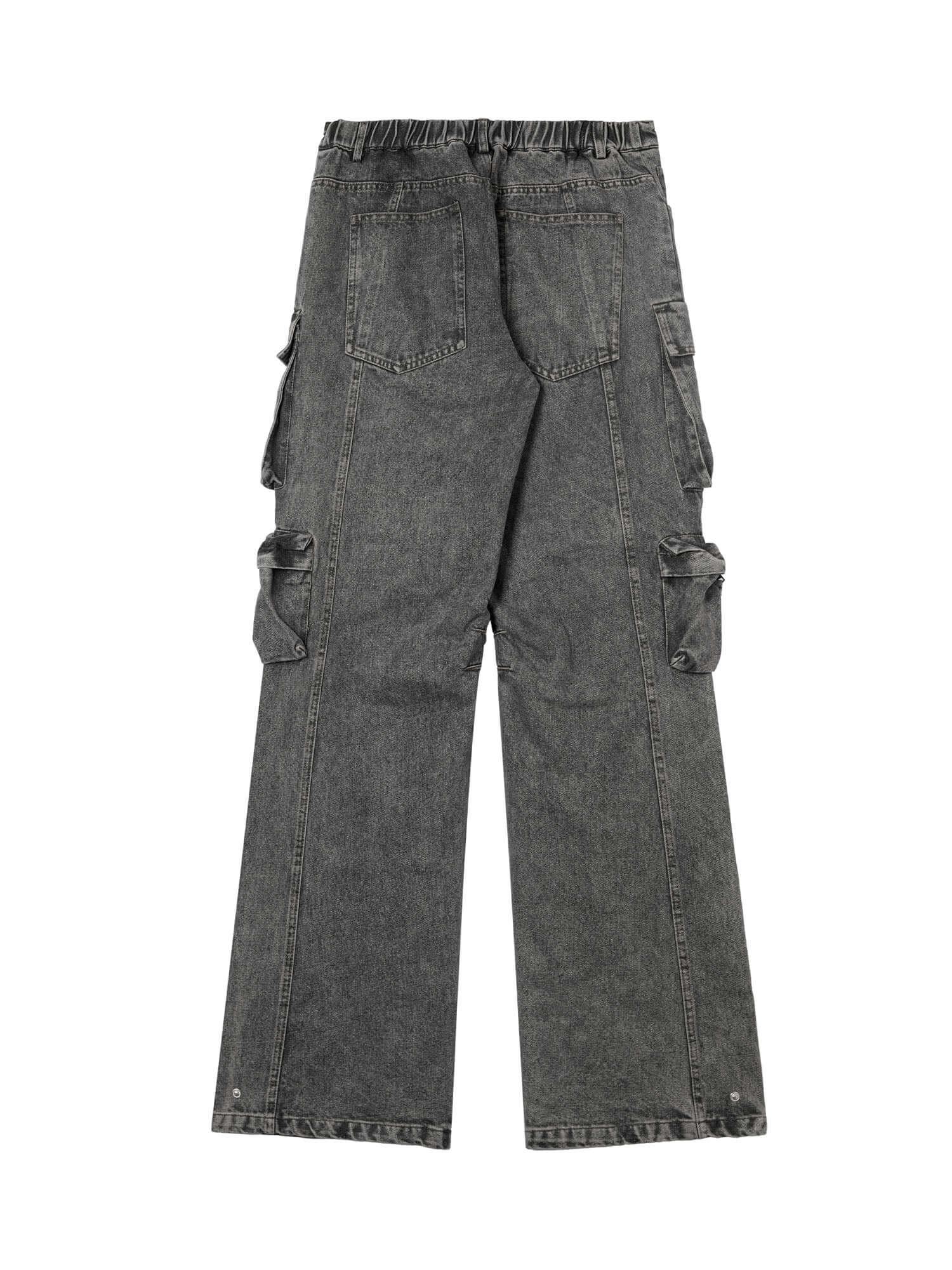 Street Stitching Multi Pocket Workwear Washed Jeans - 9004