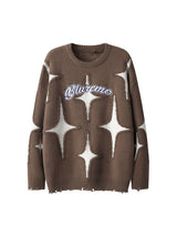 Maillard Star Tassel Ripped Sweater Urban Knit Streetwear - 4010