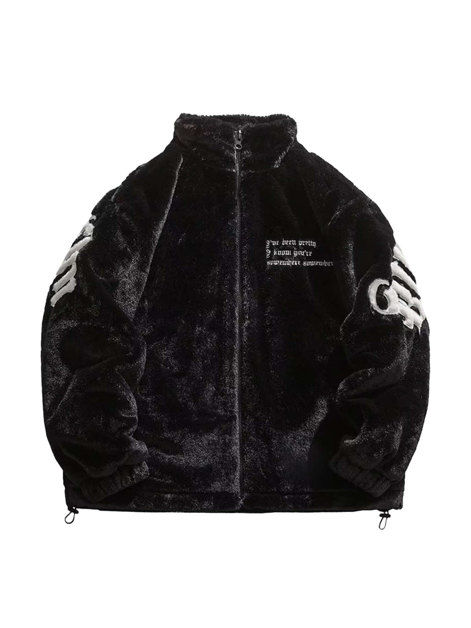 Street Letter Embroidered Fleece Jacket Urban Winter Style - 10303