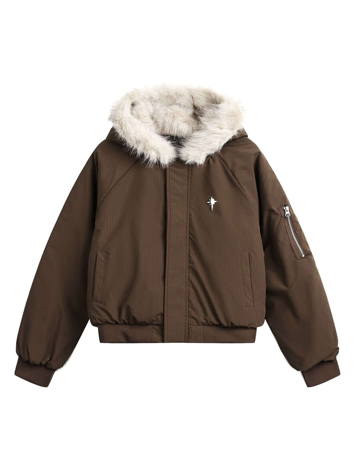 Retro Fur Hooded Fleece Bomber Jacket Winter Street Style - 10310
